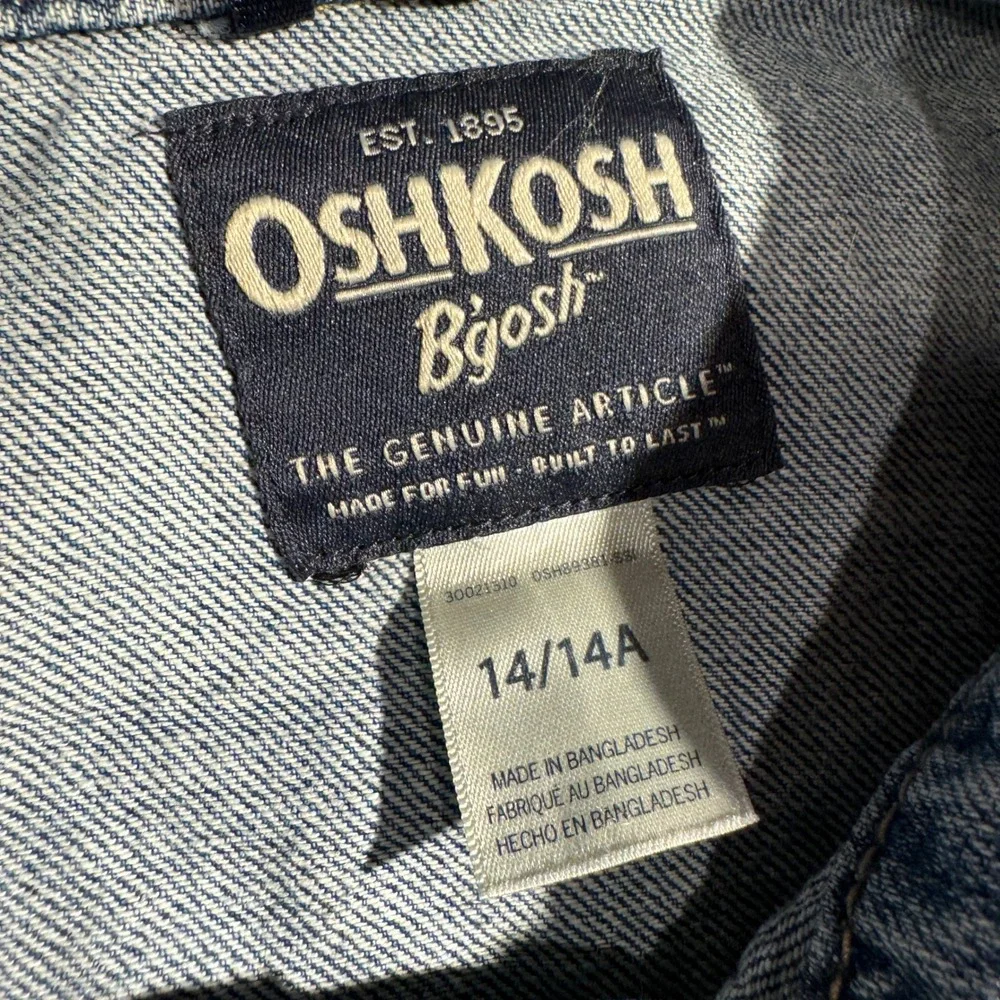 90s OshKosh B'gosh Boys Blue Denim Trucker Jacket Medium Wash Size 14